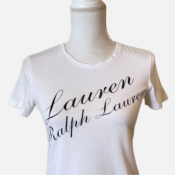 Lauren Ralph Lauren Logo Short Sleeve T-Shirt White with Cursive Lettering PXS - Picture 3 of 11